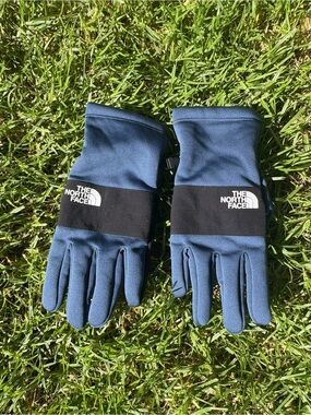 The North Face Men's Navy Blue and Black Logo Gloves